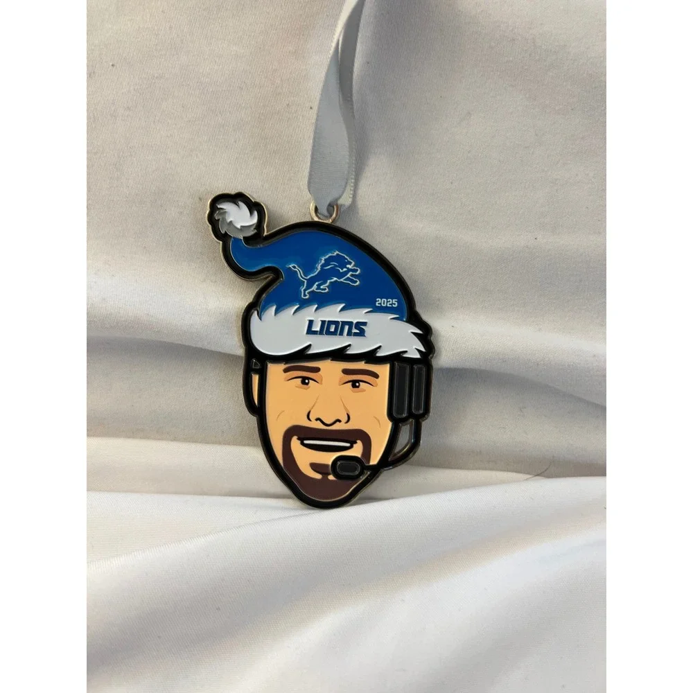 Detroit Lions Dan Campbell 2025 Christmas Ornament Blue Santa Hat NFL Football